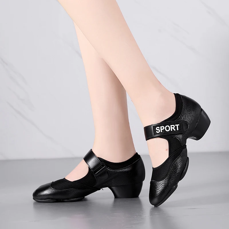 Adulto femmina in pelle di mucca traspirante comode scarpe madre piazza danza all\'aperto antiscivolo scarpe morbide suola scarpe da ballo da donna