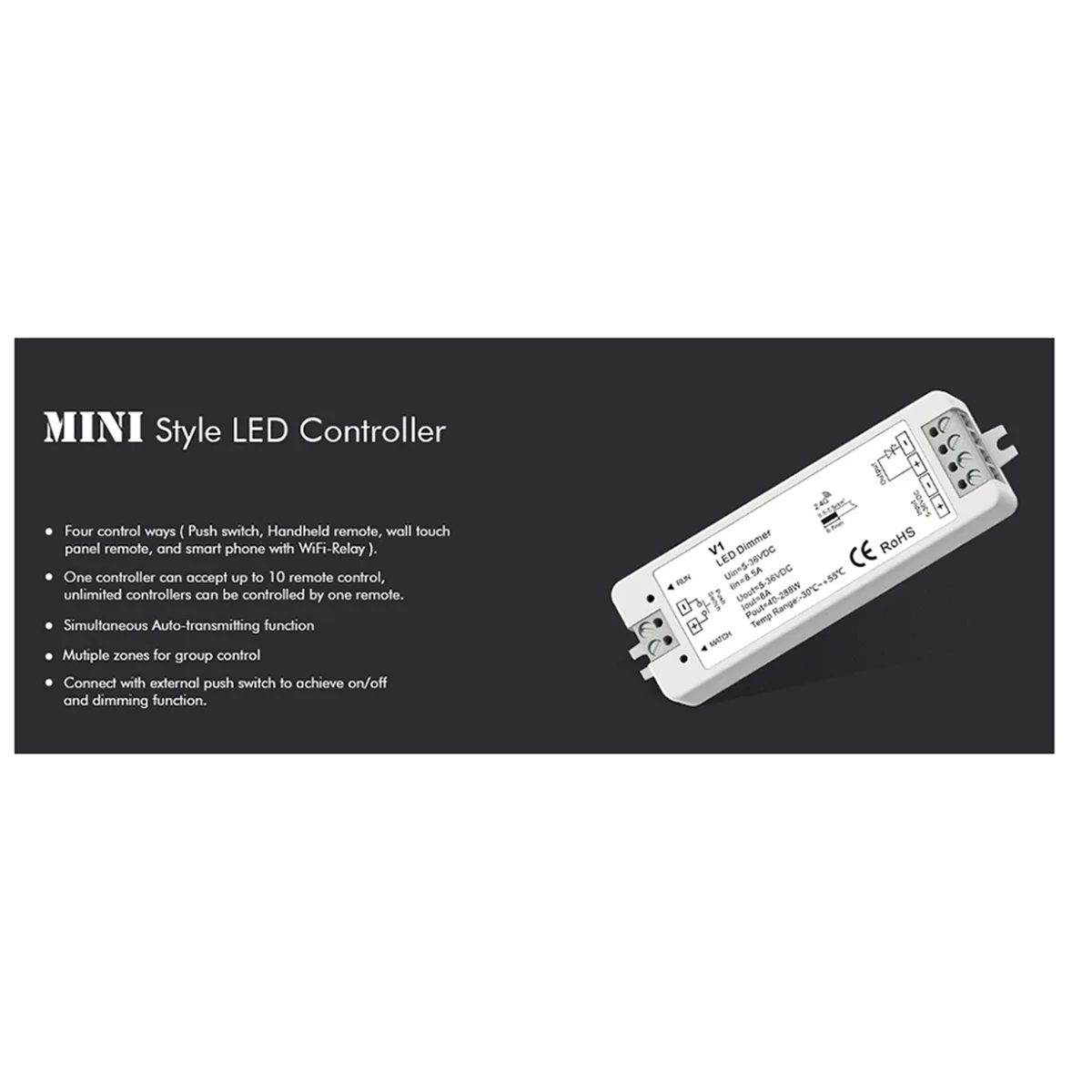 RF Mini Style LED Dimmer KIT Indoor Lighting 12V 24V 1CH Single Color LED Dimming Controller