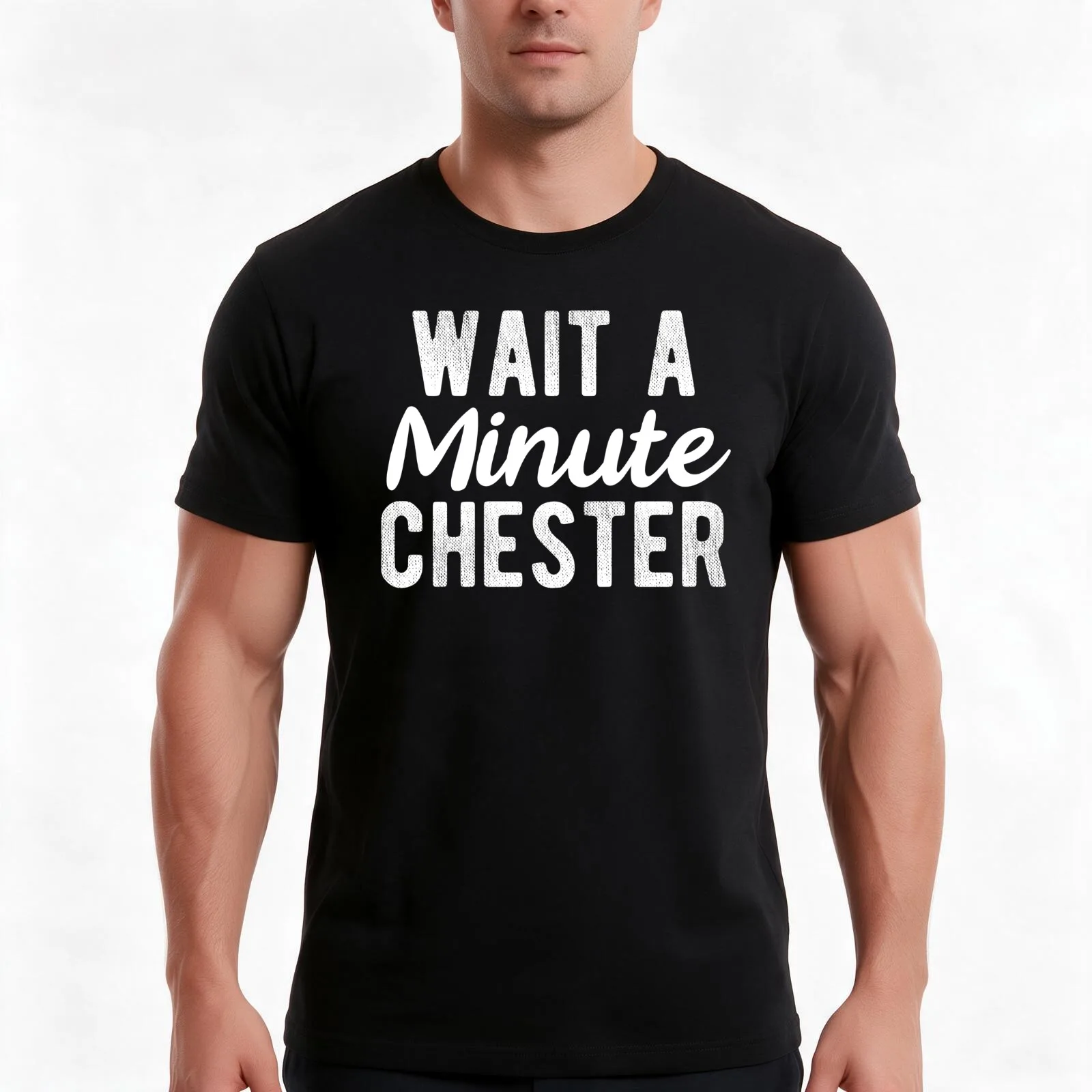 Wait A Minute Chester T-Shirt, Summer Casual Cotton Tee, Oversized Streetwear Tops, Vintage Graphic Print, Unisex Men Women