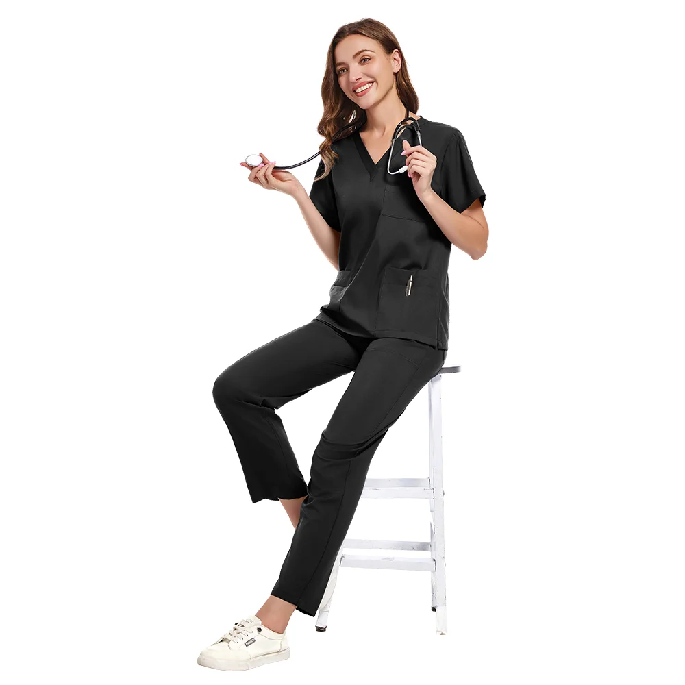 Mens Scrubs Uniform Sets Soft High Quality Scrub Nurse Unisex Beauty SPA Jogger Pants Sets Surgical Workwear Pet Doctor