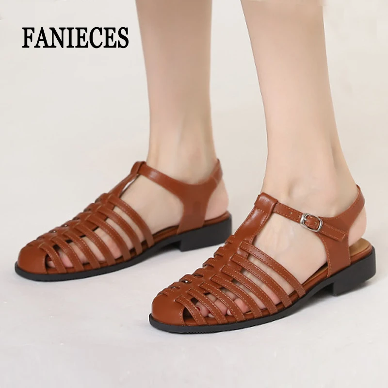 

Women Plus Size Roman Flat Sandals Summer 2.5cm Square Heel Woven Hollow Out Beach Vacation Gladiator Sandalias Zapato босоножки