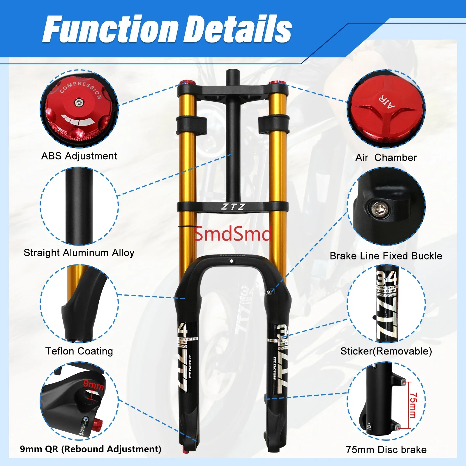 20/26 inch 4.0 Fat Tire Bike Air Suspension Fork - 180mm Travel, 135mm Hub Spacing, QR 9mm, Double Crown Shock Absorber Fork