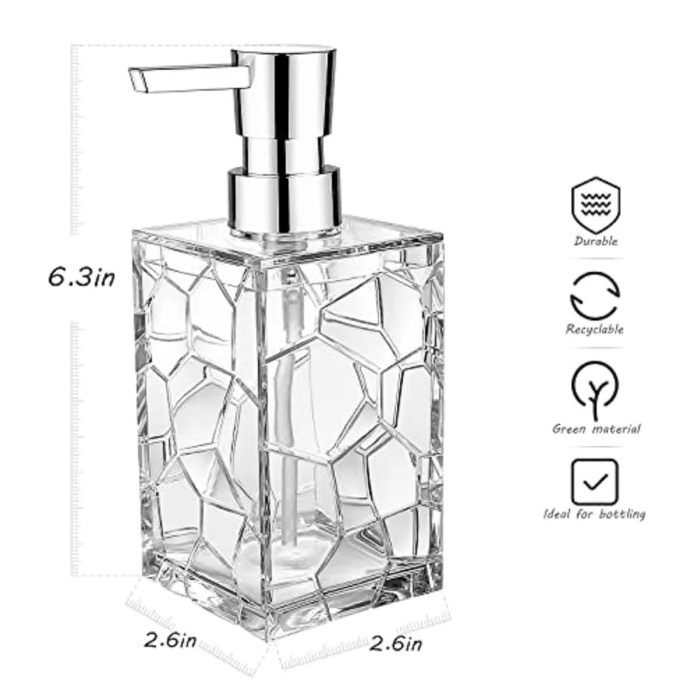 2 Pack Clear Rust Proof Soap Dispenser, Acrylic Plastic Hand Soap Lotion Dispenser Set for Bathroom&Kitchen