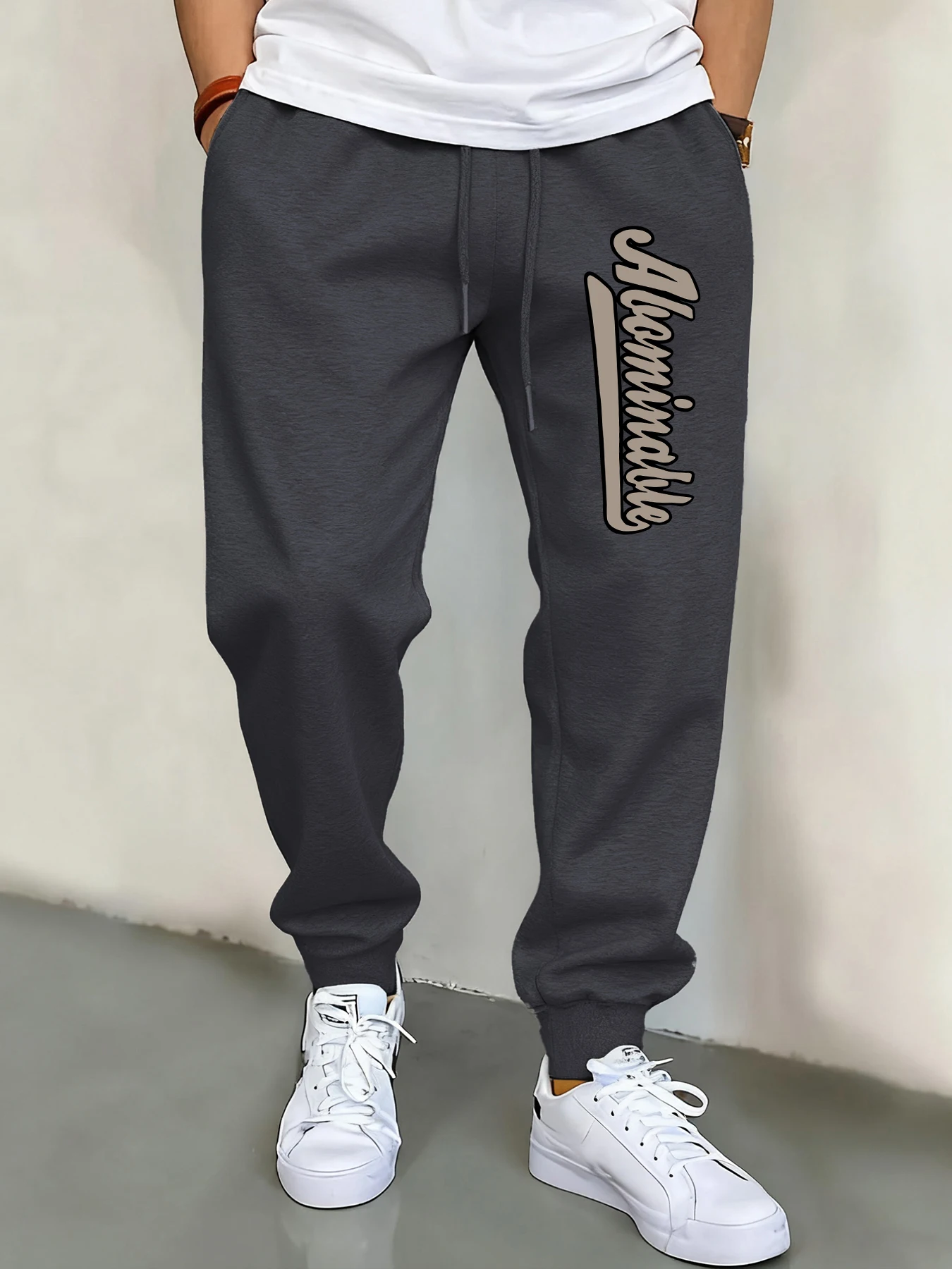 

Abominable Letter Print Men Basics Pants Drawstring Fashion Trousers Hip Hop Fleece Sweatpants Unisex Sport Style Warm Britches