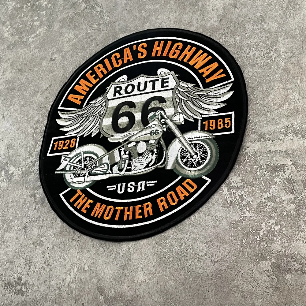 Route 66 USA The Mother Road ricamo Patch adesivi giacca da moto modello gilet cucito a mano 24*25.5CM