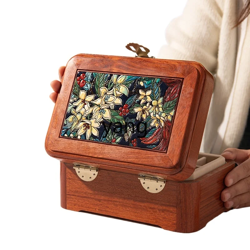 

ZYF jewelry box solid wood exquisite storage box with lock retro light luxury wedding gift