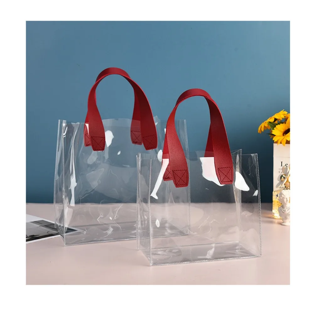 Large Capacity PVC Clear Tote Bag Transparent Handle Transparent Shopping Bags Waterproof Storage Bag
