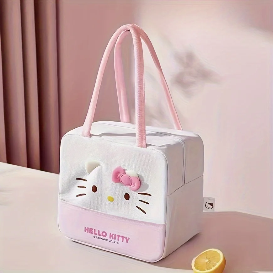 Borsa da pranzo isolata Sanrio Hello Kitty-borsa Bento Tote in tessuto Oxford spesso e resistente all\'olio per impiegati