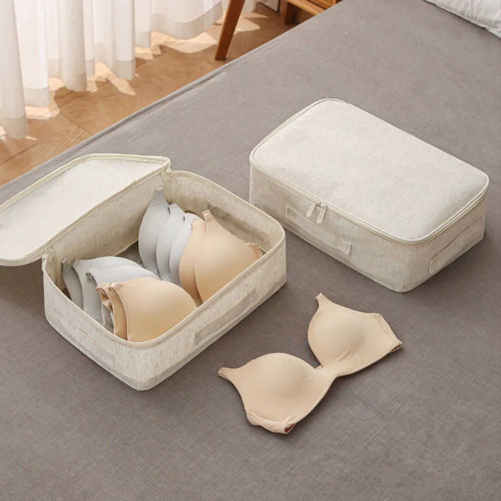 Foldable Storage Bins With Zipper Lid Storage Boxes With Handles PP Plastic Board  Lidded Cotton Linen Fabric Home Cubes Baskets