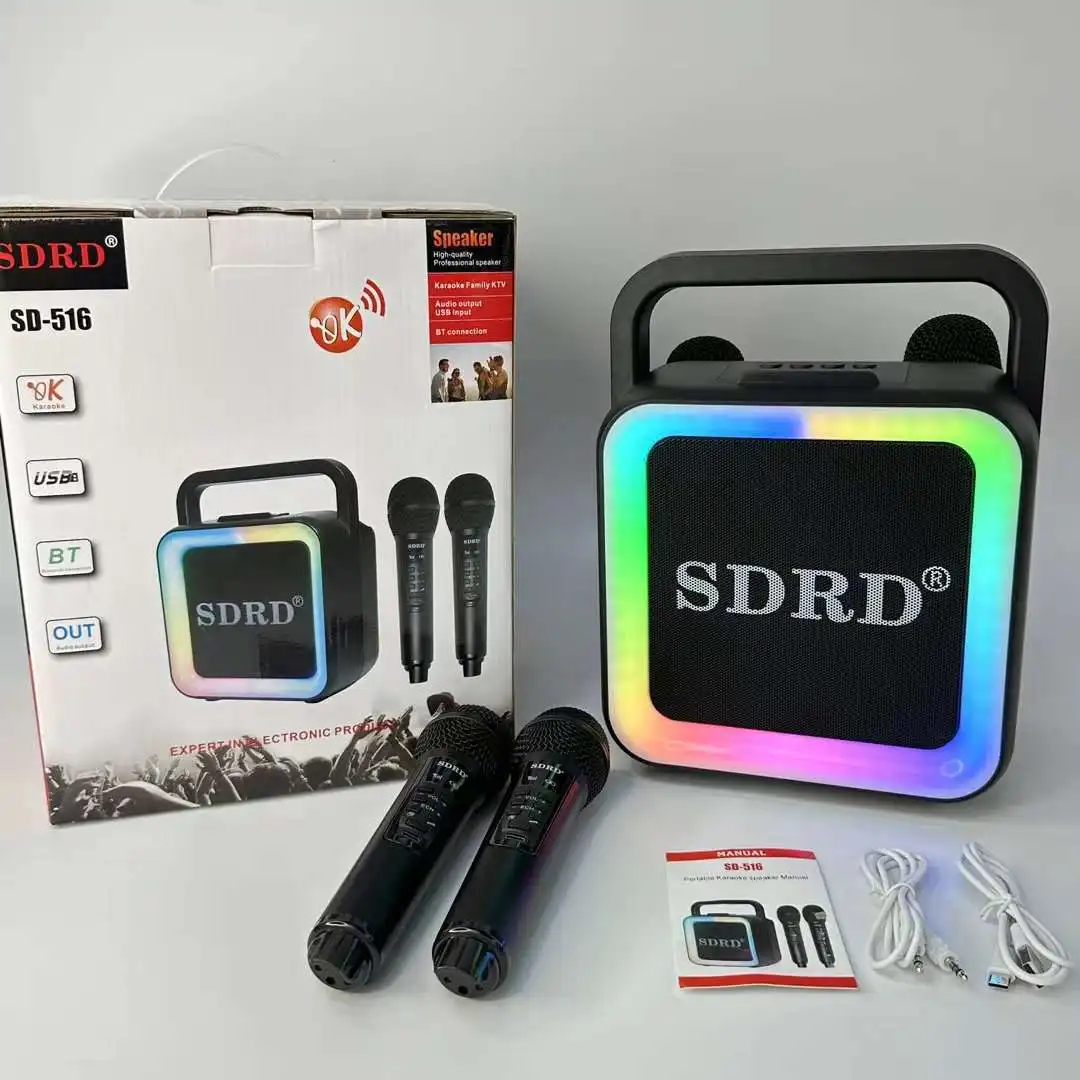 Subwoofer inalámbrico para exteriores, altavoz portátil RGB con Bluetooth y Micrófono Dual para Karaoke, para adultos, para cantar en fiestas