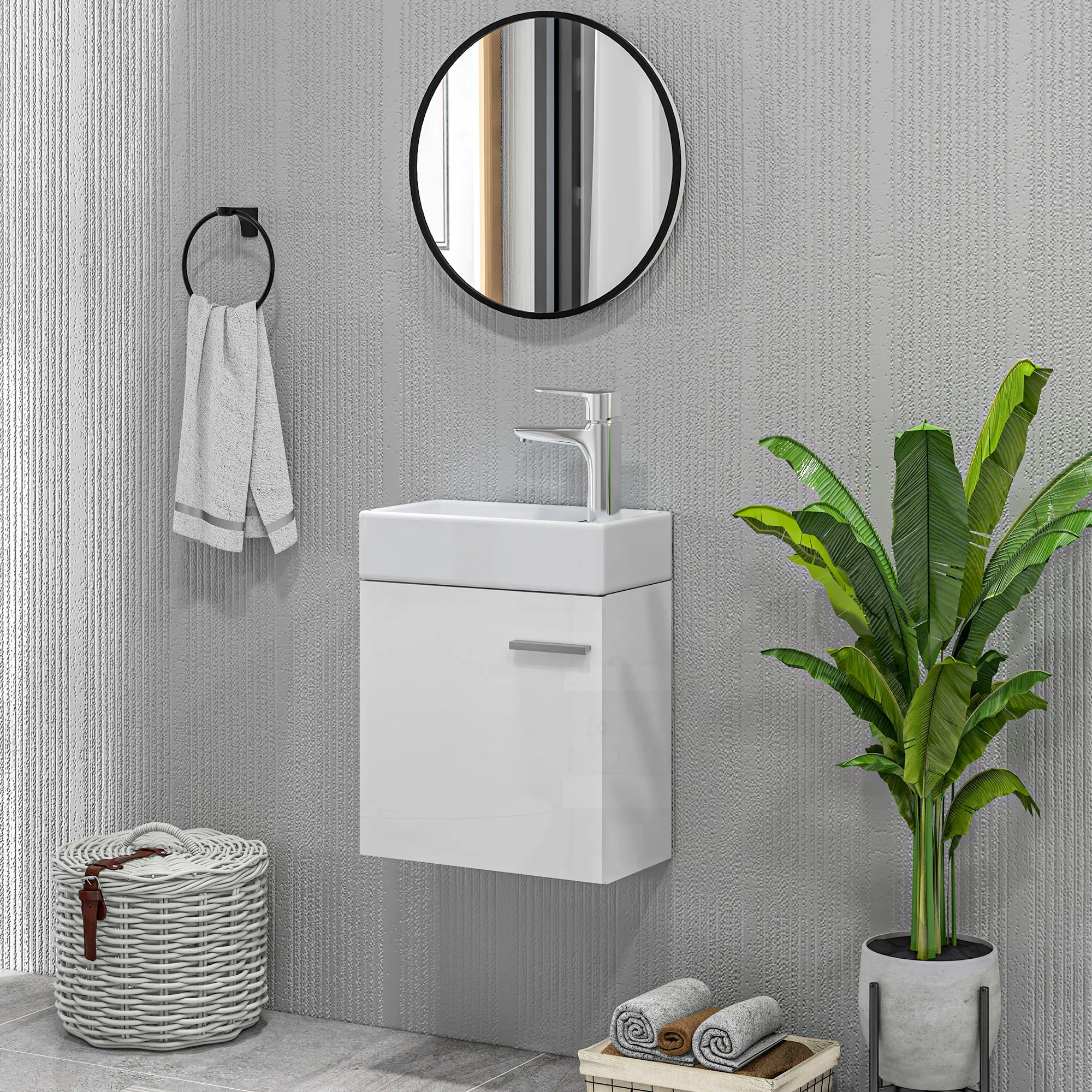 HOMCOM bathroom cabinet with wall basin 40x23x50 cm bright white