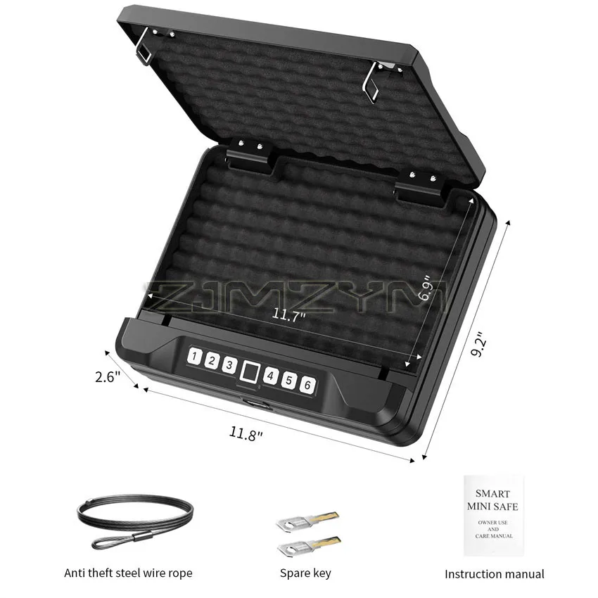 Cofre de Impressão Digital Biométrica Portátil, Acesso Rápido, Cofre, Senha de Segurança, Gun Key, Valuables, Jóias, Mini Segurança