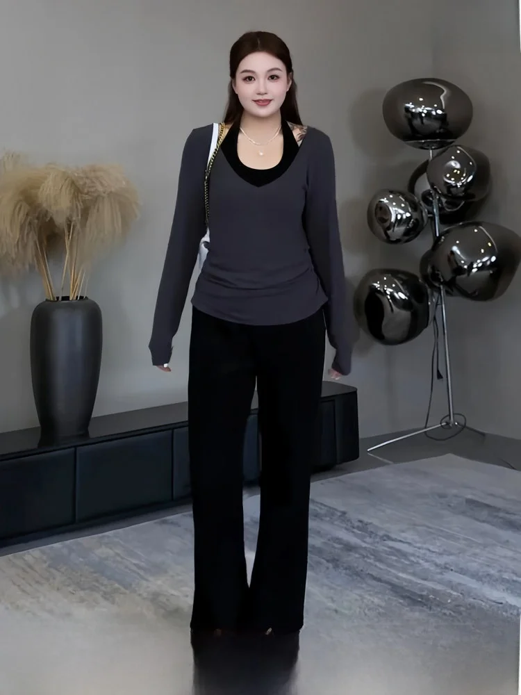 

Женские повседневные брюки больших размеров с высокой талией, расклешенные, свободного кроя, из смесового полиэстера и хлопка, эластичные, устойчивые к деформации, весенне-летние