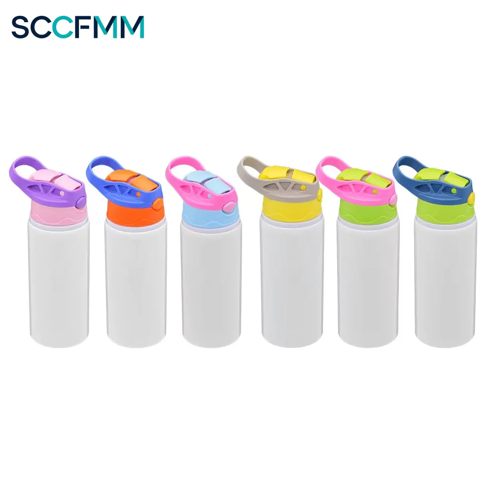 SCCFMM 2Pcs 500ML Sublimation Blanks Aluminum PE Sports Bottle, White Coating Bounce Straw Cup for Heat Transfer DIY Logo Print