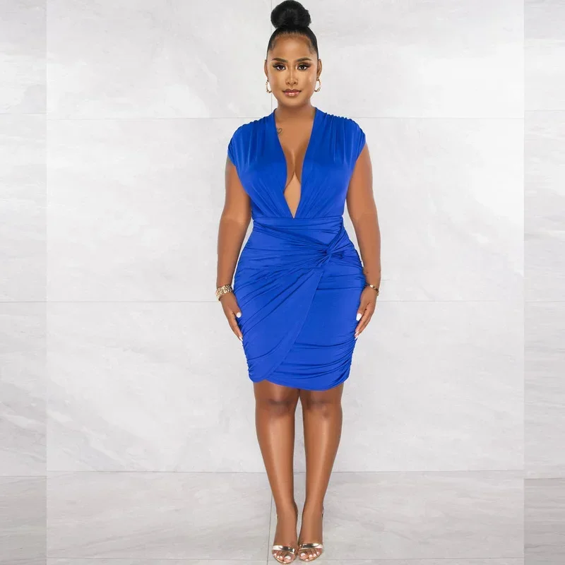 

KEXU Summer Women Sets Dresses Sleeveless Deep V Neck Bodysuit Tops+ Ruched Skirts Suits Sexy Night Club Party Two Piece Outfits