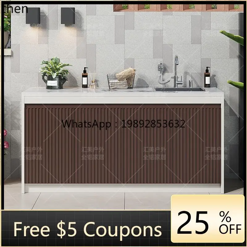 LYY outdoor hand washing cabinet with rock slab can be connected to water gun faucet storage cabinet, sunscreen sink cabinet
