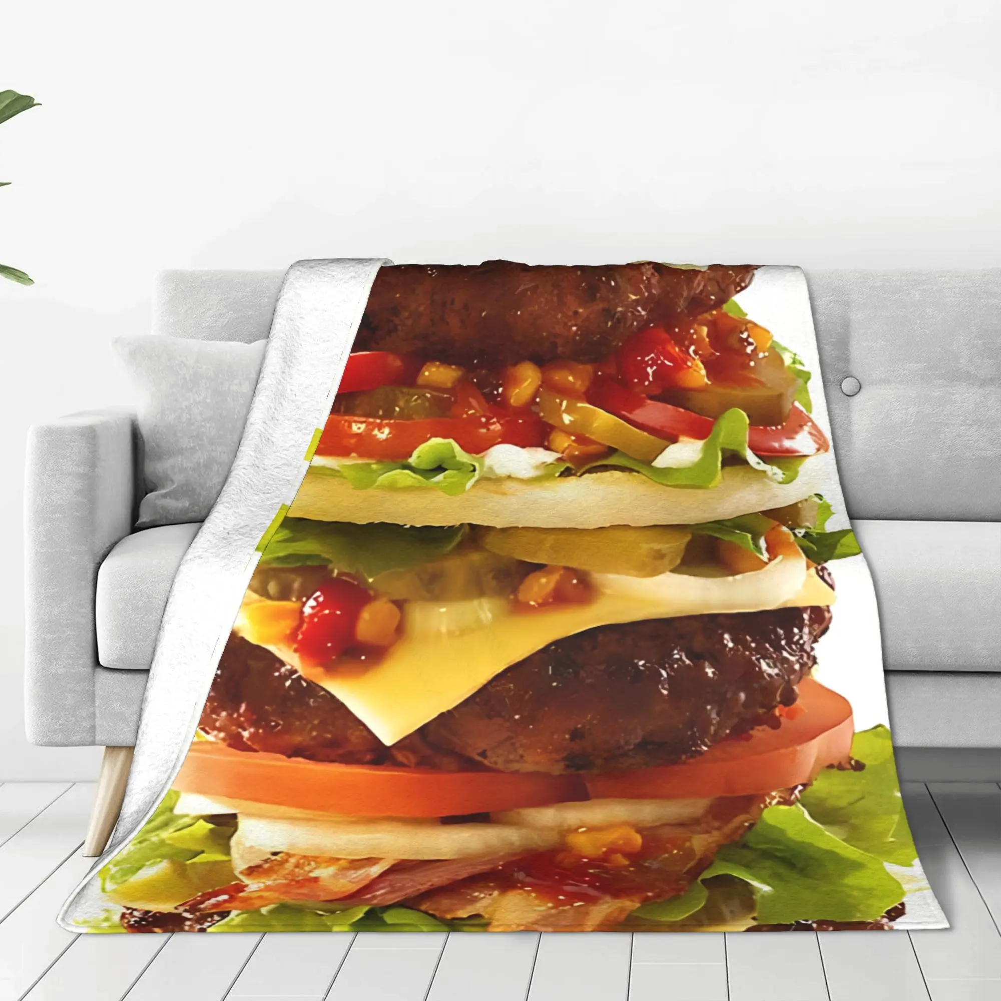 1PC Home Cute Room Decor Burger Hamburger Blanket Throw Blanket Hamburger Novelty Warm Blanket All Season