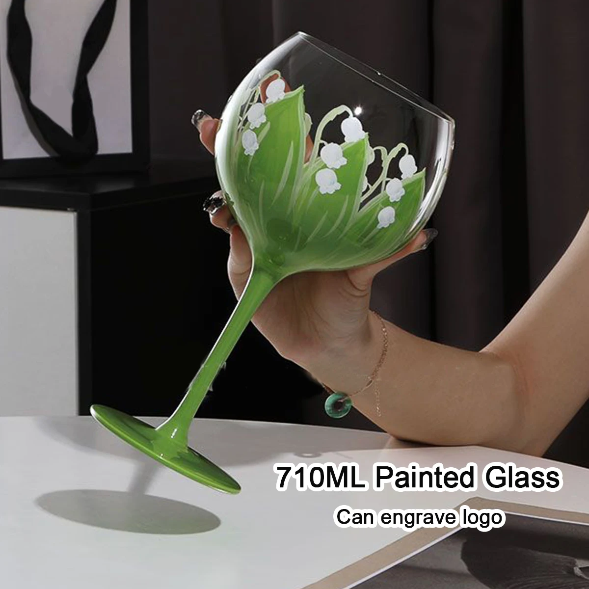 (Can Engrave Logo) 710ML Large Capacity Crystal Glass Lily of the Valley Stemware, Wedding/Bar/home/Party Red Wine Glass