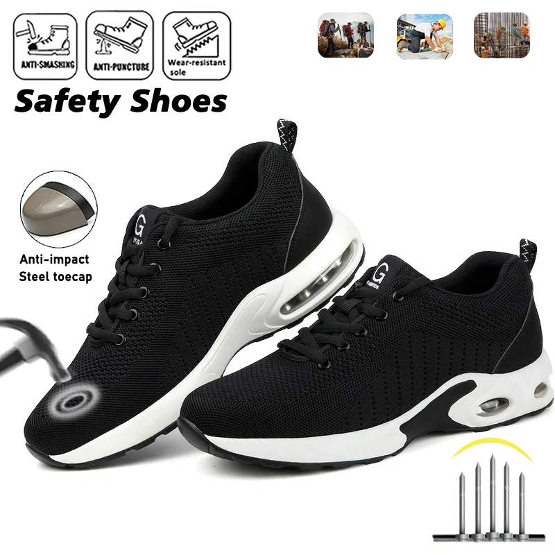 Anti-Smash Anti-Puncture Protective Shoes Air Cushion Work Sneakers Steel Toe Work Shoes Men Women Safety Shoes Light Breathable