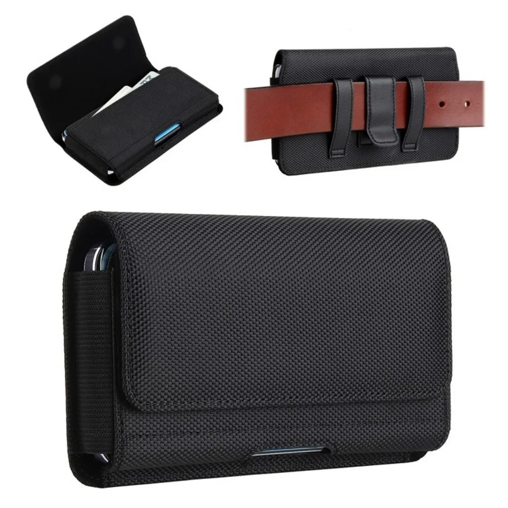 Portable Multifunction Phone Nylon Pouch Black Oxford Cloth Cell Phone Belt Clip Universal Waist Bag Phone