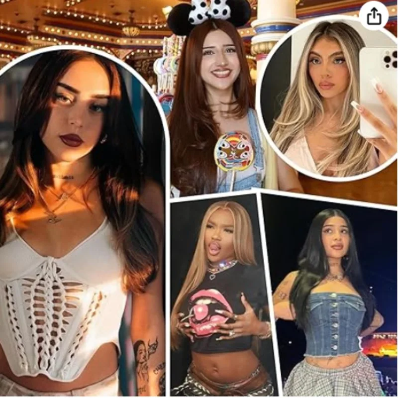 Pruik met synthetische kant, lang recht, met omgedraaide uiteinden, gestreept haar, dames, lijmloos, voorgeplukt, middendeel, hittebestendig