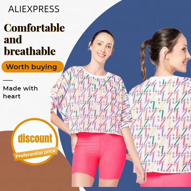 

Fitness Suit Sports Yoga Dancing Quick-drying Mesh Short-sleeve Loose Tshirt Fluorescent Matching Ladies Quick DryingComfortable
