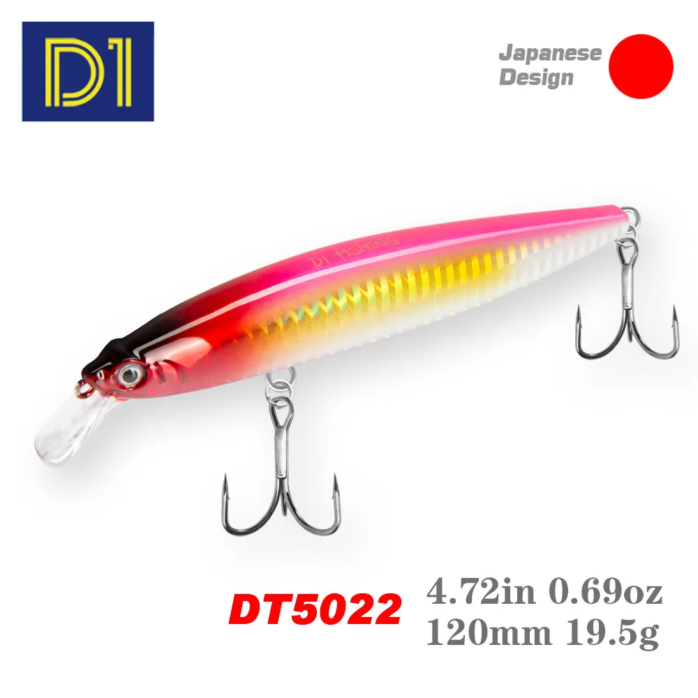 D1 Floating Minnow Fishing Lures 120mm/19.5g Artificial Long Casting Wobblers Saltwater Hard Baits for Bass Trout Pesca Tackle