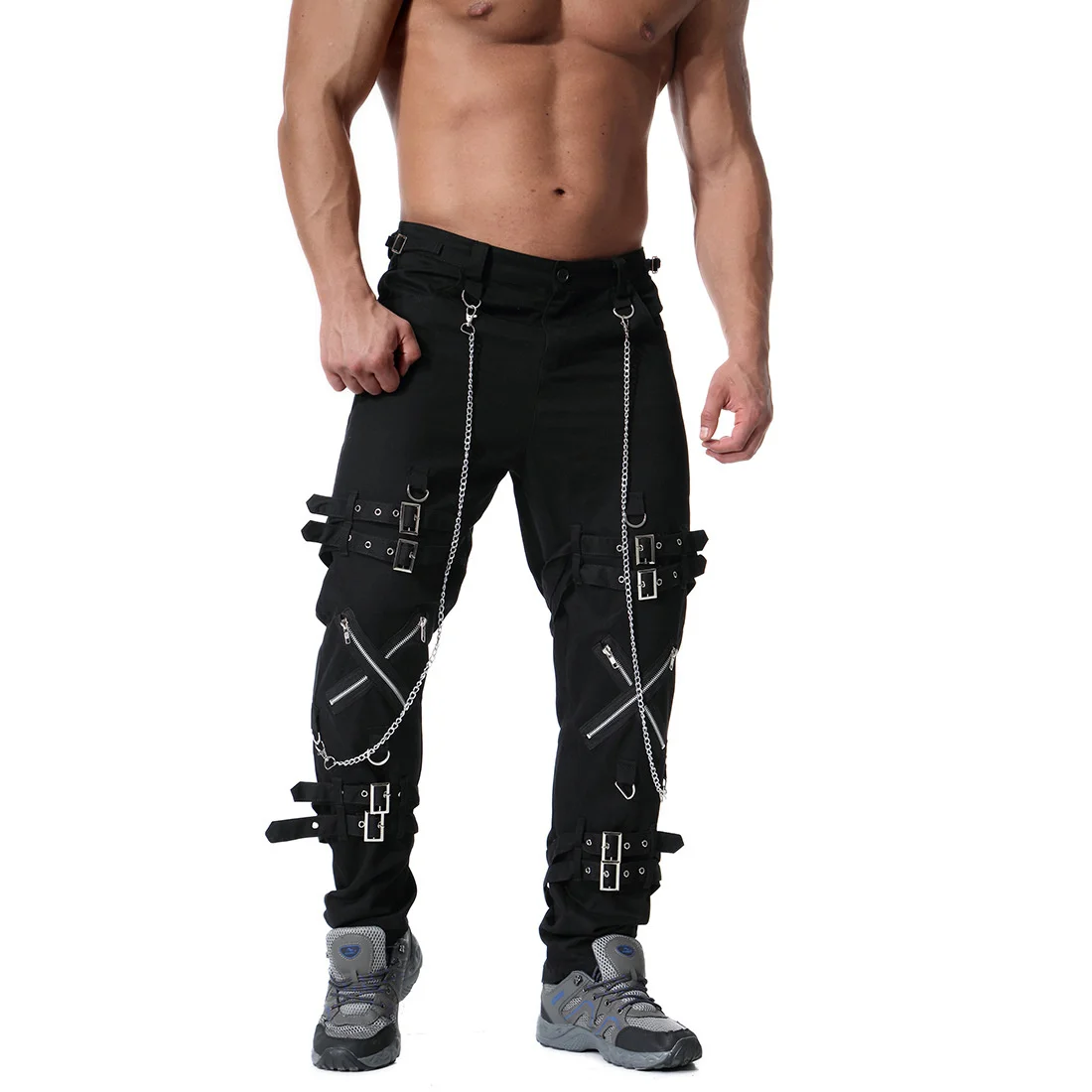 

New 2024 Men Hip Hop Joggers PunkRock Cargo Pants Multi Zipper Streetwear Personality Trousers Male