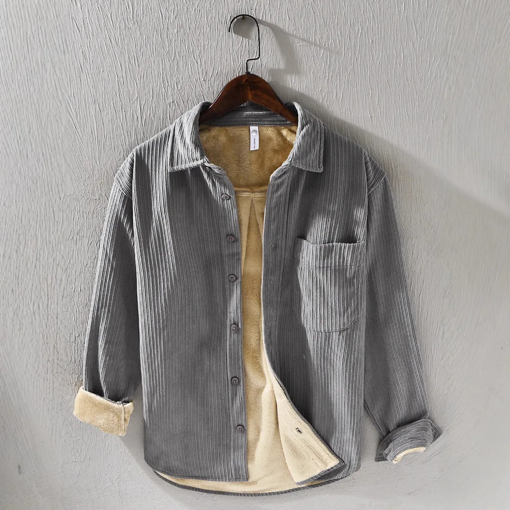 

Мужская зимняя утепленная рубашка на флисовой подкладке, повседневная свободная теплая кофта с длинным рукавом, вельветовая, в деловом стиле, с классическим отложным воротником, на пуговицах