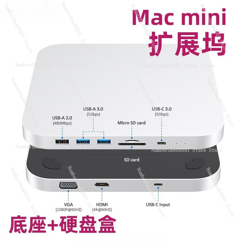 HDMI/VGA video interface SD/TF card reader Mac mini docking station M1/M2