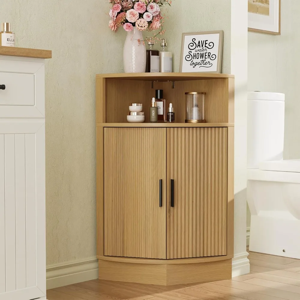 خزانة حمام زاوية، خزانة زاوية صغيرة حديثة مع باب مخدد ورف مفتوح، موفر للمساحة للحمام، غرفة المعيشة، طقم