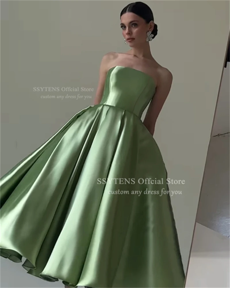 Eleganckie sukienki balowe bez ramiączek SSYTENS, długość do kostek, eleganckie sukienki na przyjęcie, Vestidos De Fiesta, sznurowany tył, zielone suknie wieczorowe, możliwość personalizacji.
