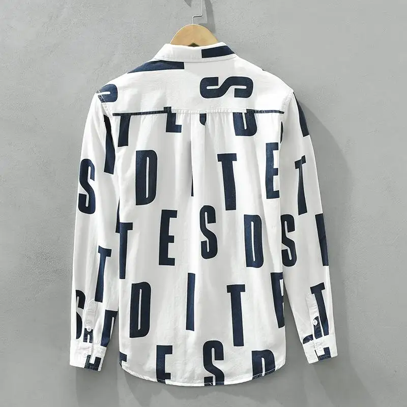 

Men's Letter Printed Long Sve irt Loose Fit Thiened Spring Summer Casual Wear Color Classic Collar Daily irt