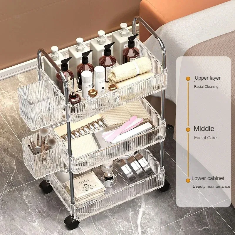 Nordic Acrylic Salon Trolleys Beauty Salon Special Tool Trolley Storage Rack Home Auxiliary Trolley with Wheels Salon Furniture