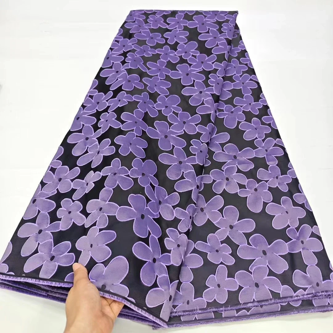 Purple Black Nigerian Jacquard Brocade Lace Fabric 2024 High Quality French African Brocade Lace Fabric For Party Dress PHD24140