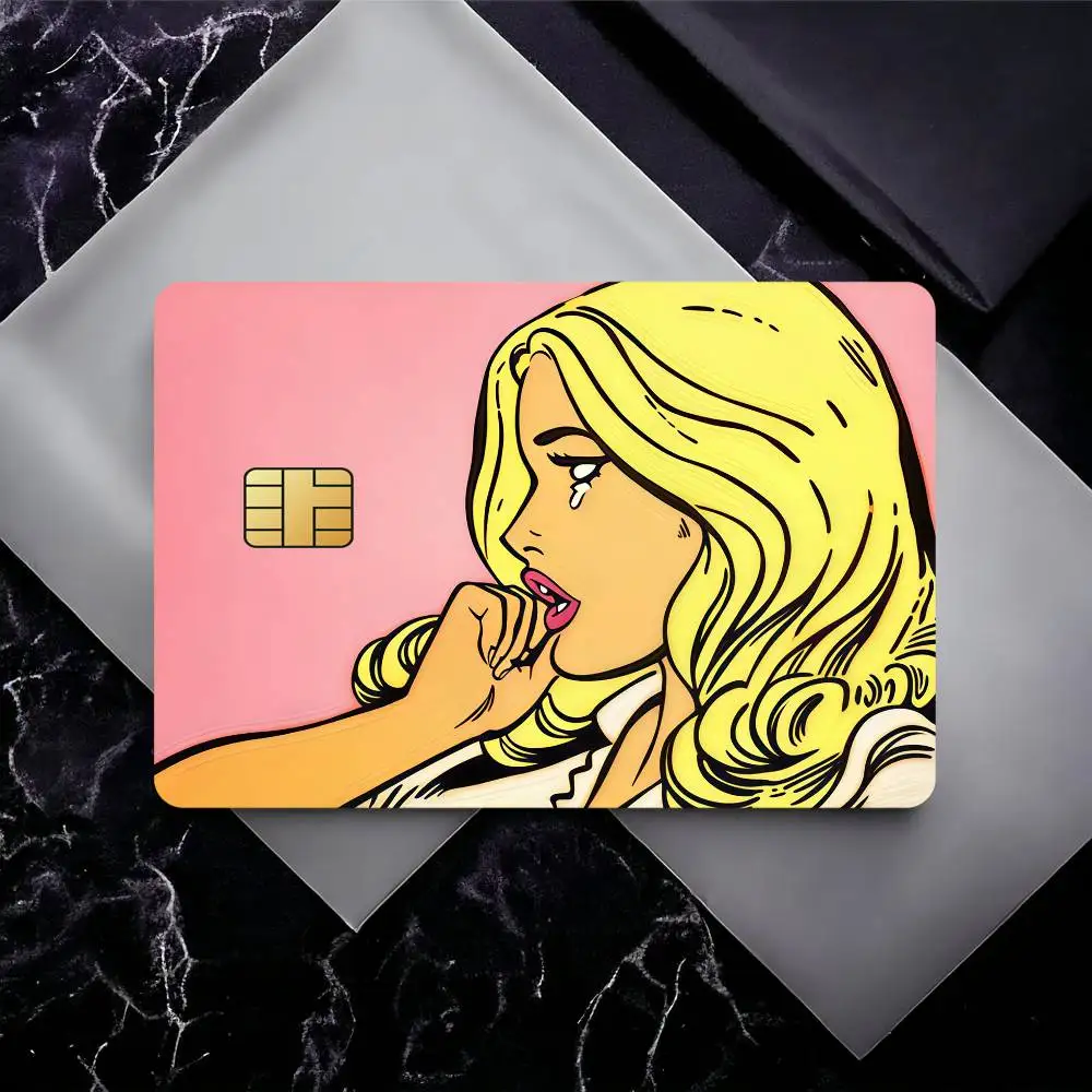 Funny Pink Blonde Character Credit Card Debit Card Waterproof Sticker Bank Bus Card Protective Film Sticker