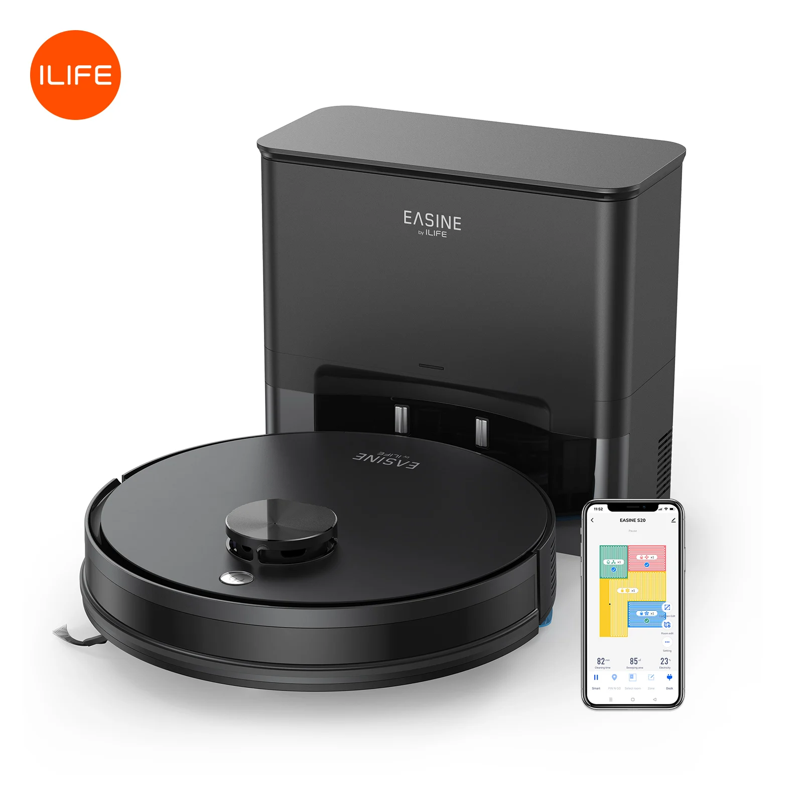 EASINE BY ILIFE S20 5000Pa Combo de succión, robot aspirador y trapeador, autovaciado, capacidad de 60 días, aplicación/remoto, funcionamiento en 180 minutos