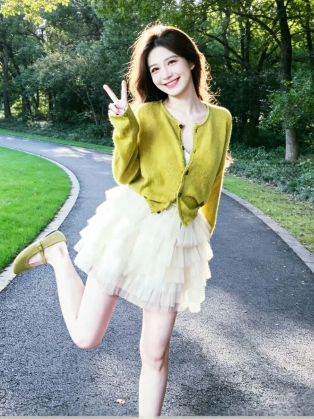 

Gentle Ele ort Puffy Skirt Set Beautiful Top And Skirt Combo Spring Faion Women's Clothing Casual Wear Office Suitable