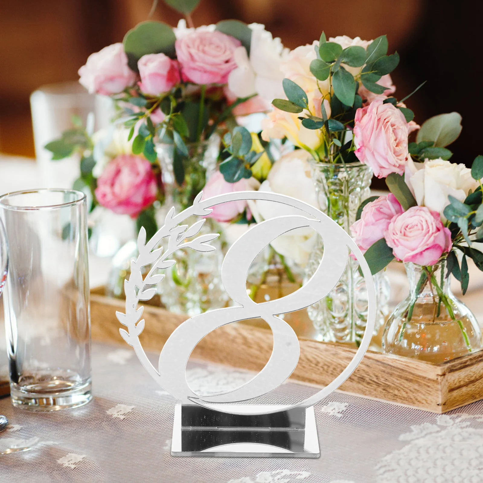 

15pcs Wedding Elegant Reusable Seats Reserved Table Signs Signs Round Reusable Restaurant Banquet Decor Silver BT089