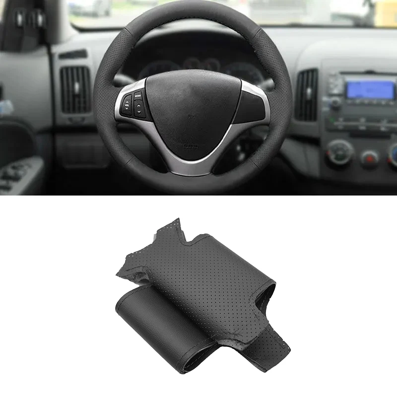 For Hyundai i30 2009 For Elantra Touring 2010 2011 2012 Steering Wheel Braid Hand Stitched Black Perforated Leather Cover Trim