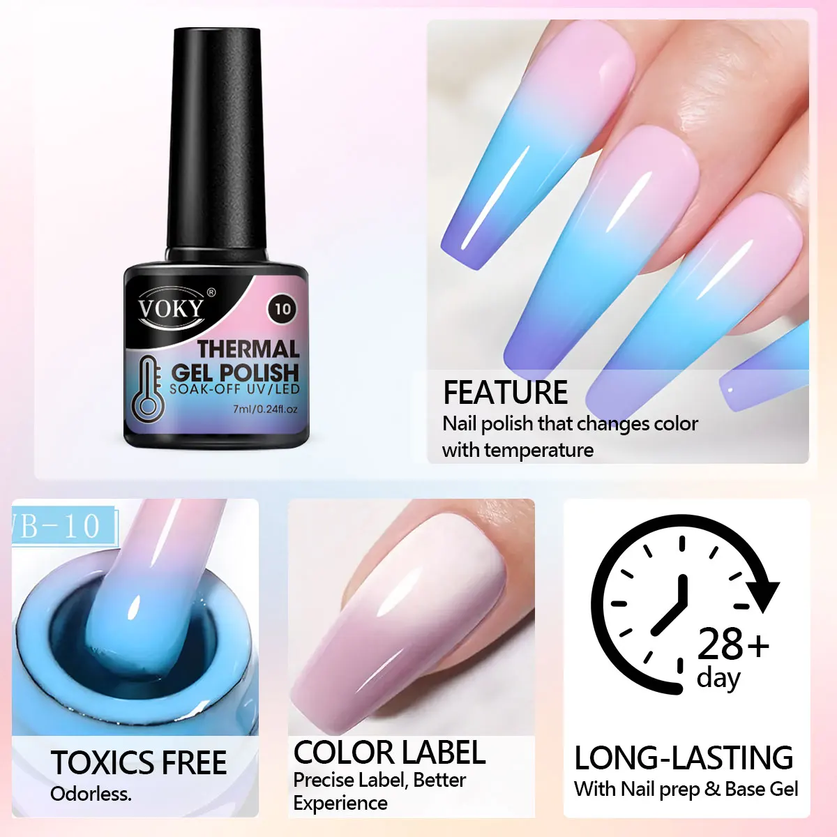 6 قطع/مجموعة لاصقة أظافر جلية حساسة للحرارة قابلة للتغيير، تغييرات الألوان مع درجة الحرارة، مجموعة فنية للأظافر #4