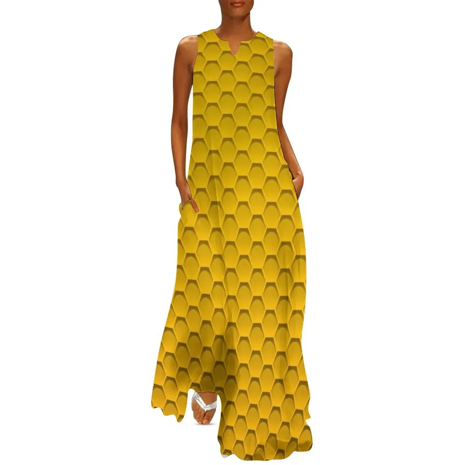 

Honeycomb Pattern - Great for Bee Halloween Costume Long Dress elegant chic women dresses promotion Dress