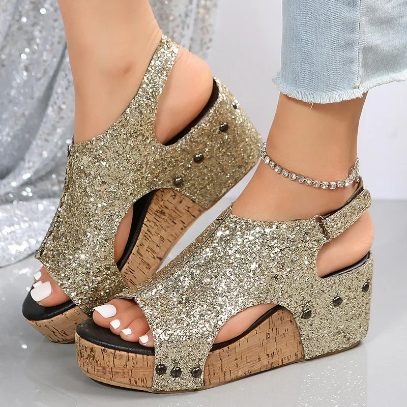 Women Summer Wedges Pumps High Heels Platform Wedge Sandals High Heel Fish Mouth Retro Women Platform Sandals Size 43 Sandalias