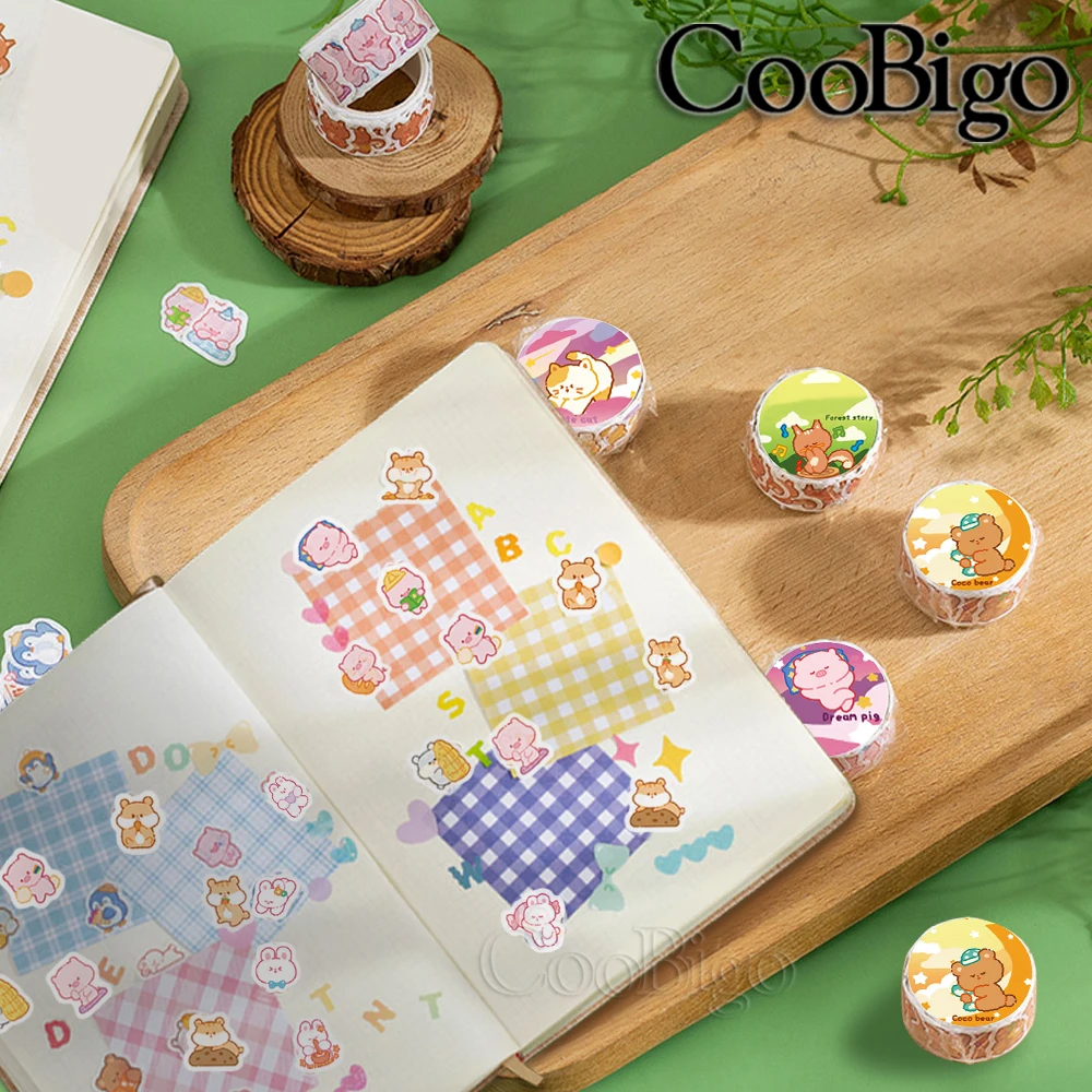 Cute Animal Sticker Bear Cat Dog Hamster Penguin Pig Rabbit Squirrel Adhesive Label Cartoon Pet Washi Tape for Kids 100pcs/roll