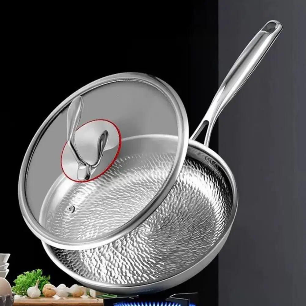 Pure Ti Frying Pan with Lid Hammered Pattern Nonstick Skillet Durable Healthy Kitchen Cookware for Quick Fry And Grilling
