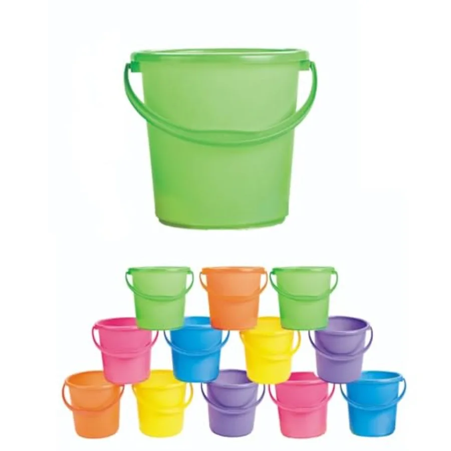 

Sand Buckets for 12 Pack - Premium 7 Inch Beach Buckets with Easy-Grip Handles Durable Plastic Sand Toys for Ages 3+ Perfect fo