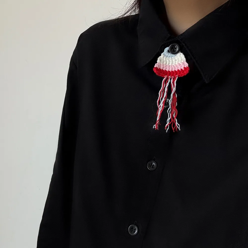 

Creative Starfish Childlike Button Decoration Tassel Flower Knitted Fake Cravat Jellyfish Colorful DIY Shirt Accessories Unisex