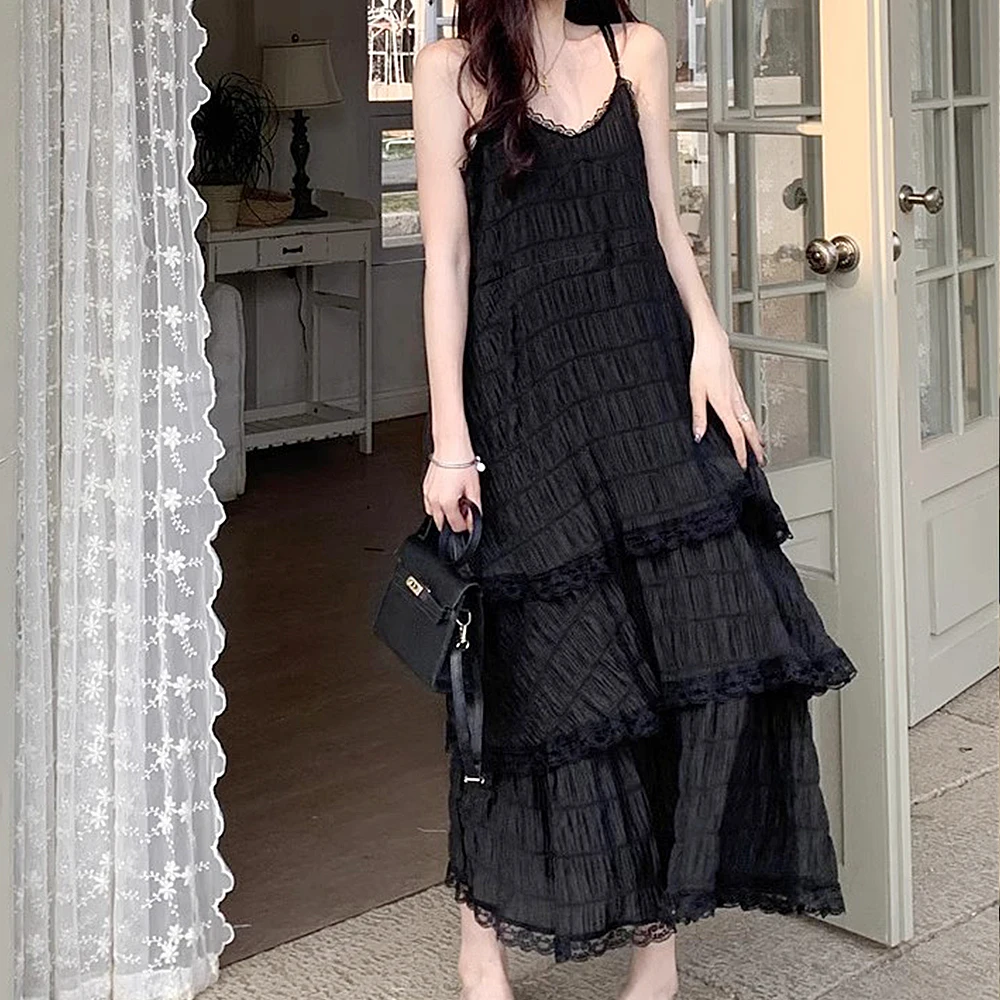 여성 여름 Befree 긴 빈티지 섹시한 캐주얼 프릴 우아한 맥시 스트랩 Camis 실키 비치 레이스 우아한 파티 드레스 Vestidos