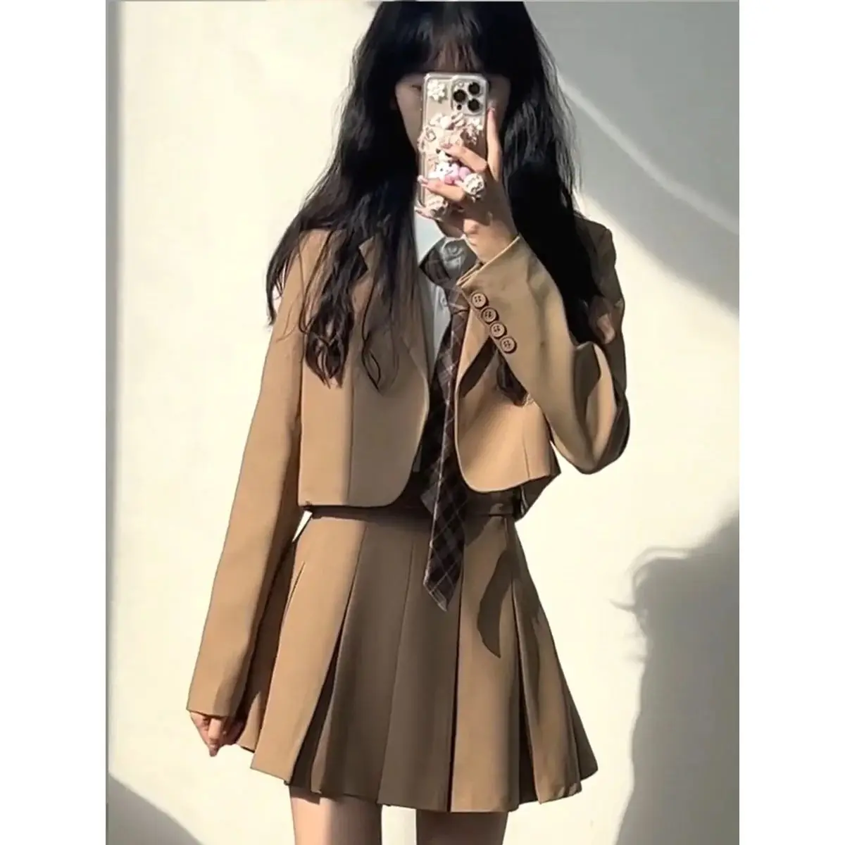 Conjunto de 3 piezas de uniforme Jk para mujer, traje escolar de estilo universitario, abrigo corto, Falda plisada, estilo coreano japonés, Otoño, nuevo