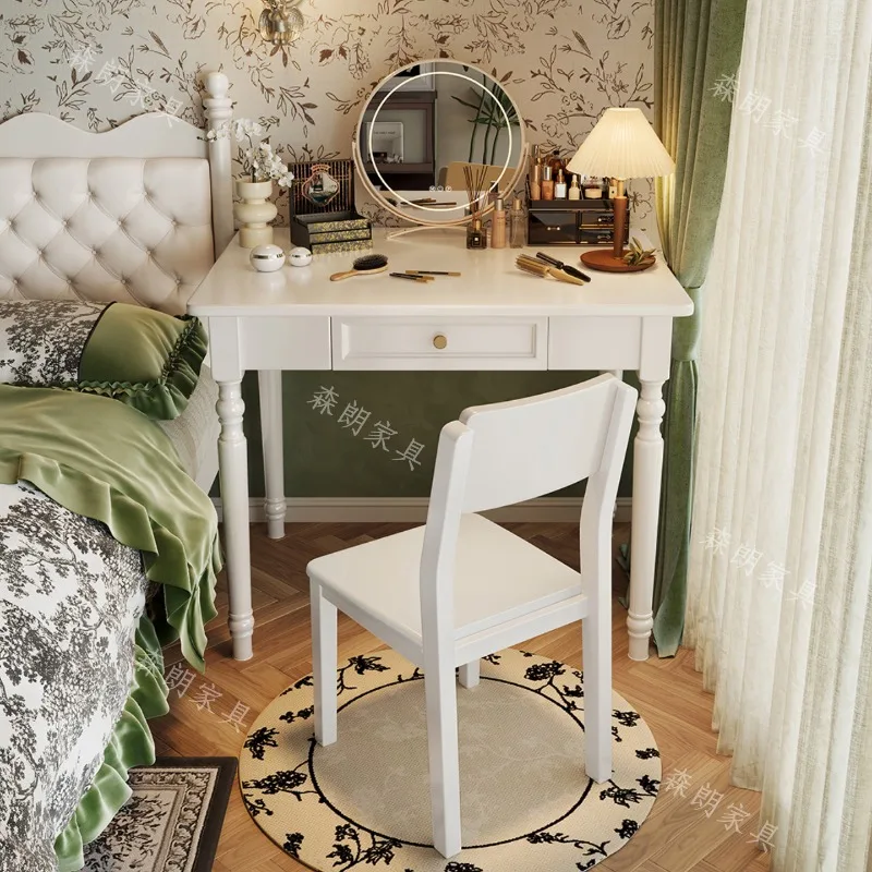 American Style Desk, White New Vanity Table, Bedroom Solid Wood Computer Desk, Home European-French Study Desk, Computer Desk